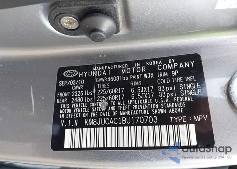 2011 Hyundai Tucson Gls from USA, damaged, VIN KM8JUCAC1BU170703